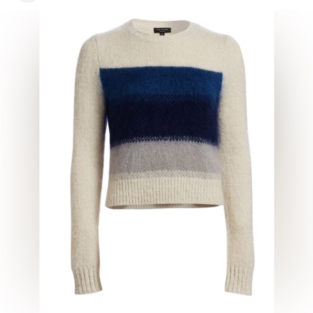 Rag & Bone Holland Sweater Blue Cream Striped Crew Neck S